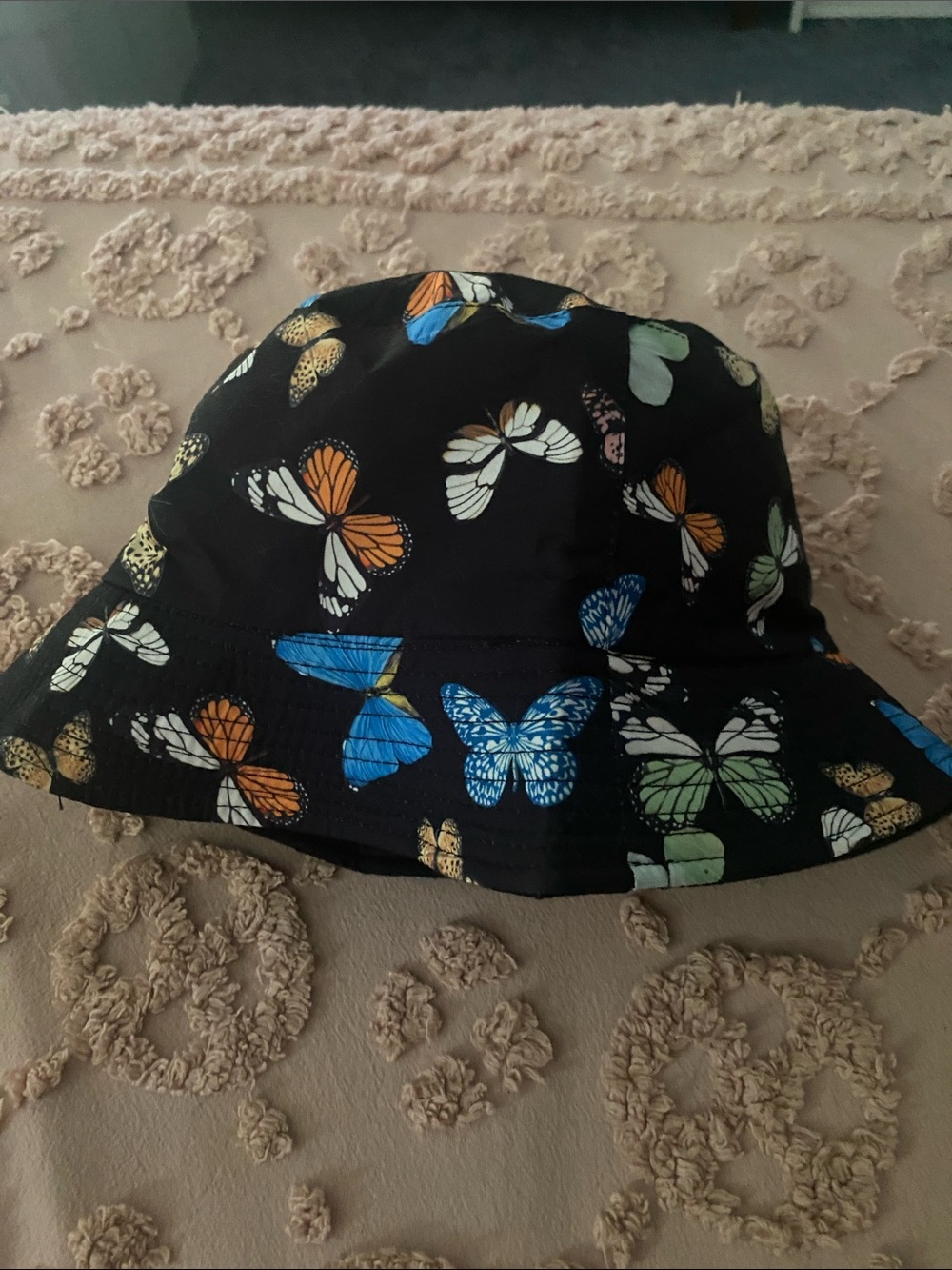 Women’s Black Butterfly Print Bucket Hat